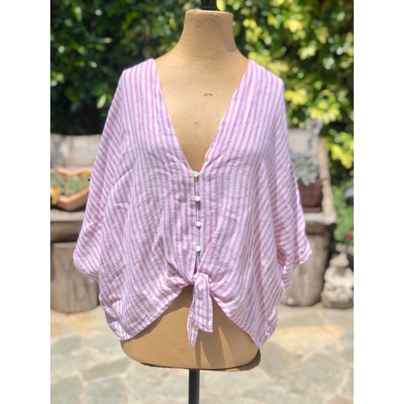 Thea Carmine Stripe Tie-Front Top - Picture 4 of 8